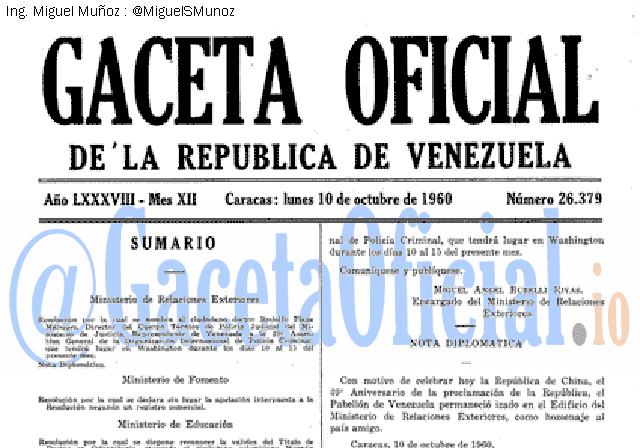 Gaceta Oficial 26379 del 10 Octubre 1960
