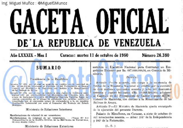 Gaceta Oficial 26380 del 11 Octubre 1960