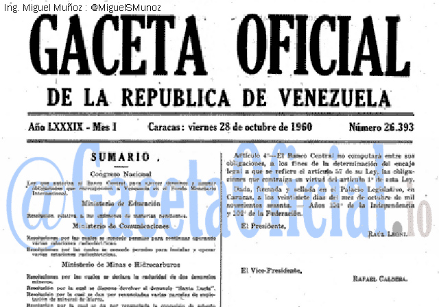 Gaceta Oficial 26393 del 28 Octubre 1960