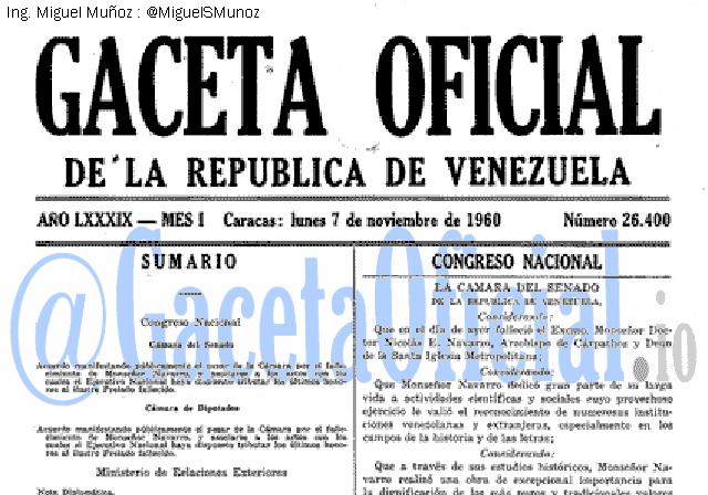 Gaceta Oficial 26400 del 7 Noviembre 1960