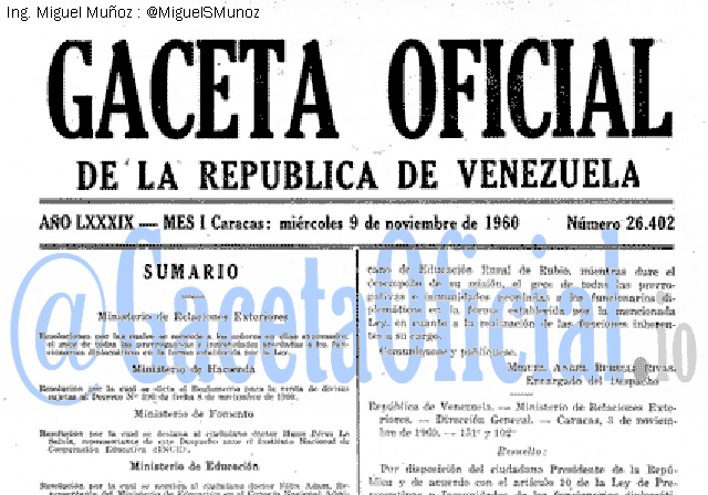 Gaceta Oficial 26402 del 9 Noviembre 1960