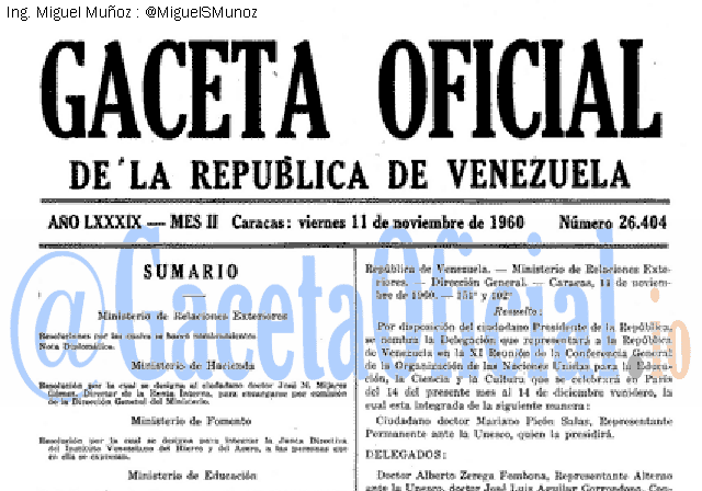 Gaceta Oficial 26404 del 11 Noviembre 1960