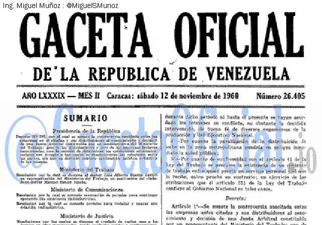 Gaceta Oficial 26405 del 12 Noviembre 1960