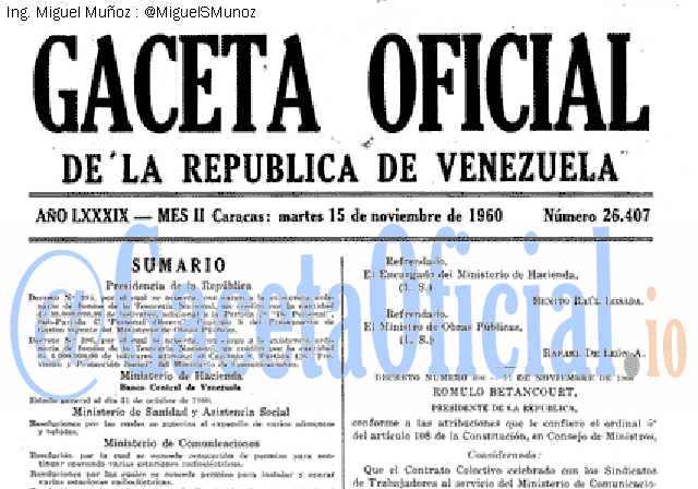 Gaceta Oficial 26407 del 15 Noviembre 1960