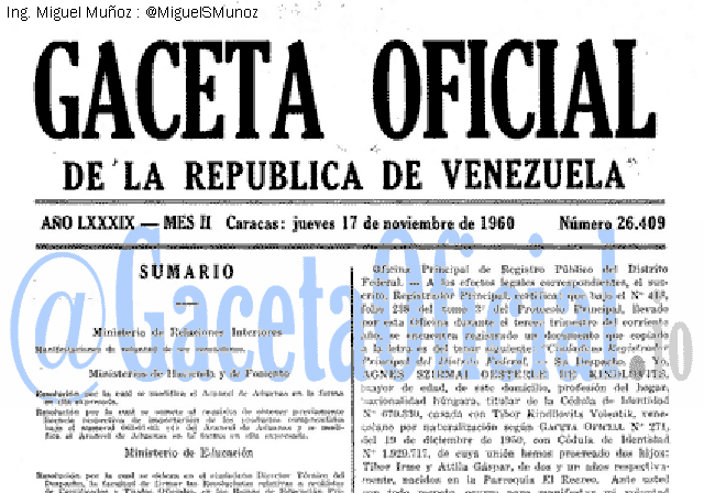 Gaceta Oficial 26409 del 17 Noviembre 1960