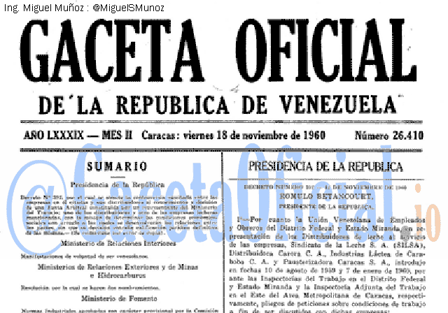 Gaceta Oficial 26410 del 18 Noviembre 1960