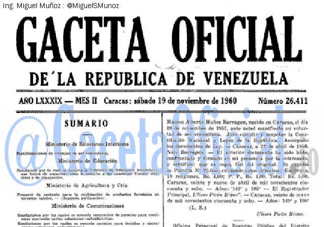 Gaceta Oficial 26411 del 19 Noviembre 1960