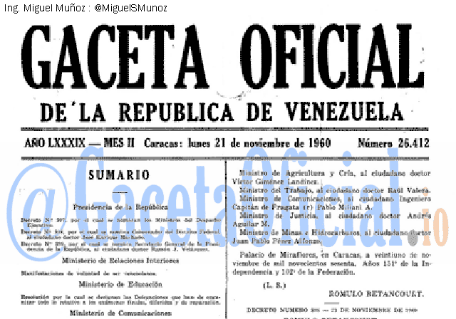 Gaceta Oficial 26412 del 21 Noviembre 1960