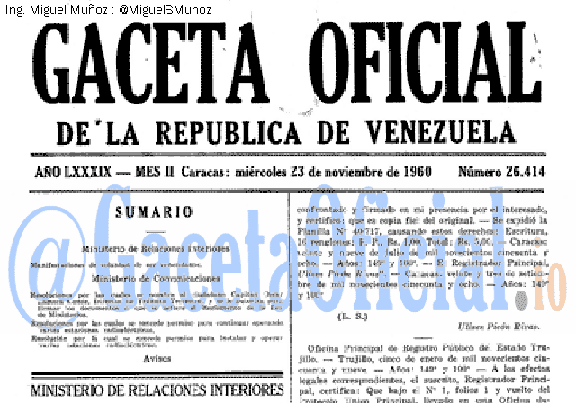 Gaceta Oficial 26414 del 23 Noviembre 1960
