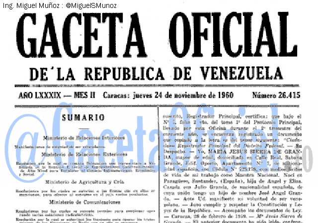 Gaceta Oficial 26415 del 24 Noviembre 1960