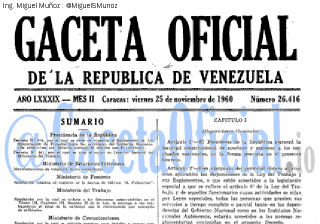 Gaceta Oficial 26416 del 25 Noviembre 1960