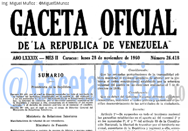Gaceta Oficial 26418 del 28 Noviembre 1960