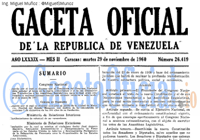 Gaceta Oficial 26419 del 29 Noviembre 1960