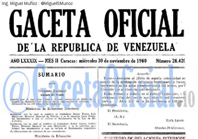 Gaceta Oficial 26420 del 30 Noviembre 1960