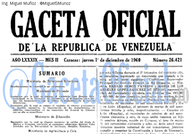 Gaceta Oficial 26421 del 1 Diciembre 1960