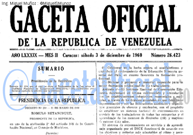 Gaceta Oficial 26423 del 3 Diciembre 1960
