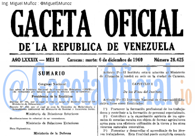 Gaceta Oficial 26425 del 6 Diciembre 1960