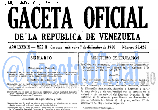 Gaceta Oficial 26426 del 7 Diciembre 1960