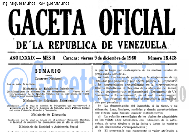 Gaceta Oficial 26428 del 9 Diciembre 1960