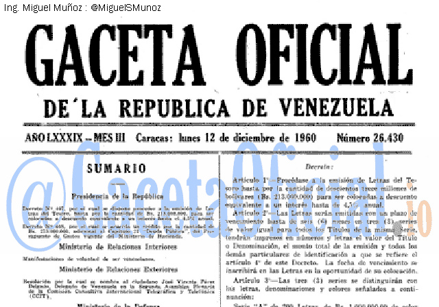 Gaceta Oficial 26430 del 12 Diciembre 1960