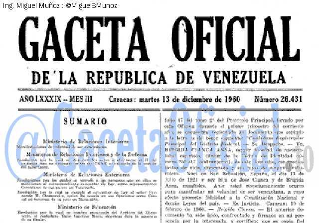 Gaceta Oficial 26431 del 13 Diciembre 1960