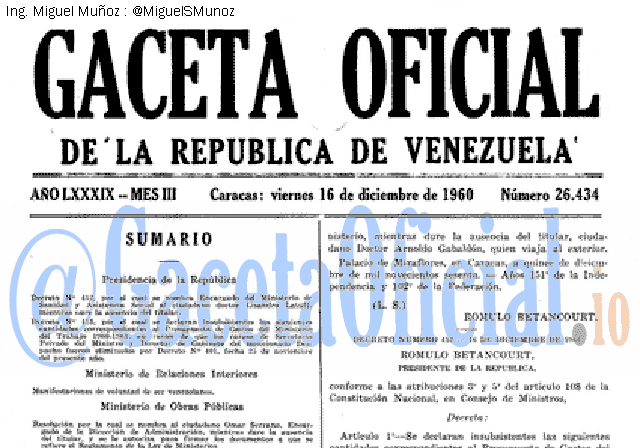 Gaceta Oficial 26434 del 16 Diciembre 1960
