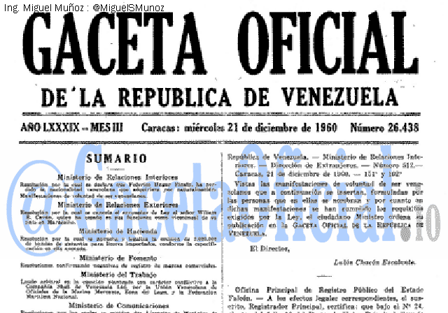 Gaceta Oficial 26438 del 21 Diciembre 1960