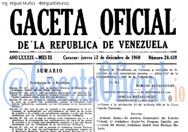 Gaceta Oficial 26439 del 22 Diciembre 1960