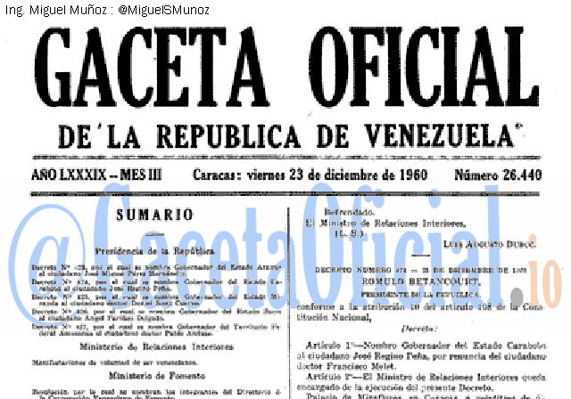Gaceta Oficial 26440 del 23 Diciembre 1960