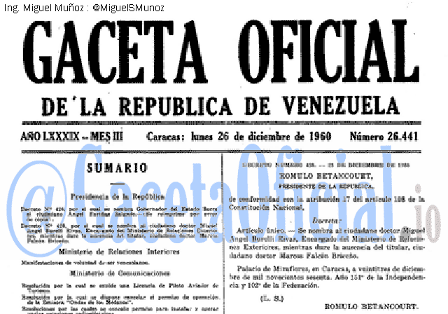 Gaceta Oficial 26441 del 26 Diciembre 1960