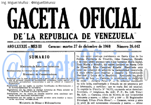 Gaceta Oficial 26442 del 27 Diciembre 1960