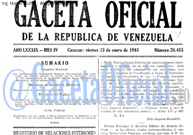 Gaceta Oficial 26455 del 13 Enero 1961