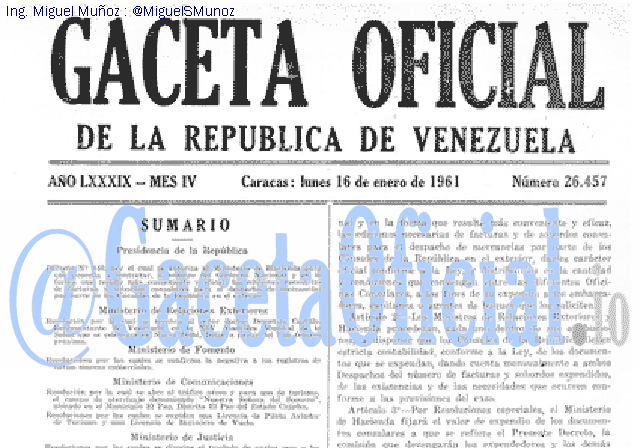 Gaceta Oficial 26457 del 16 Enero 1961