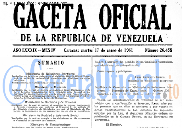 Gaceta Oficial 26458 del 17 Enero 1961