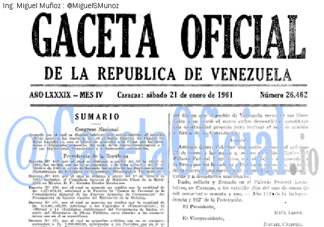 Gaceta Oficial 26462 del 21 Enero 1961