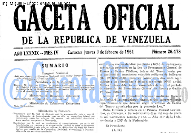 Gaceta Oficial 26478 del 9 Febrero 1961