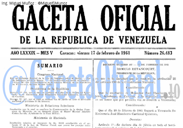 Gaceta Oficial 26483 del 17 Febrero 1961