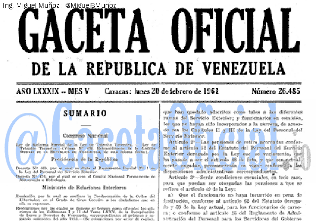 Gaceta Oficial 26485 del 20 Febrero 1961