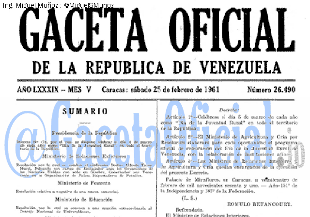 Gaceta Oficial 26490 del 25 Febrero 1961
