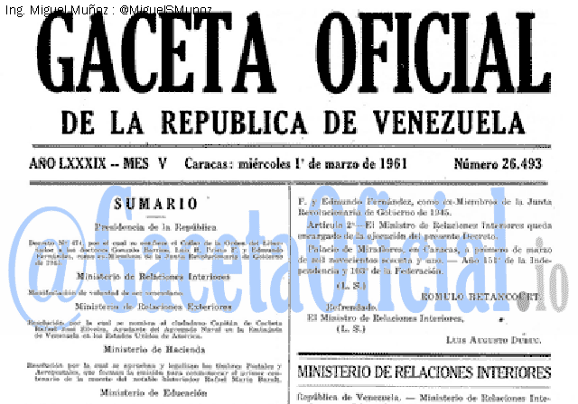 Gaceta Oficial 26493 del 1 Marzo 1961