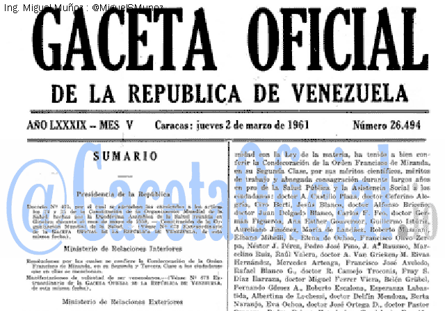 Gaceta Oficial 26494 del 2 Marzo 1961