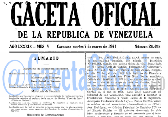 Gaceta Oficial 26498 del 7 Marzo 1961