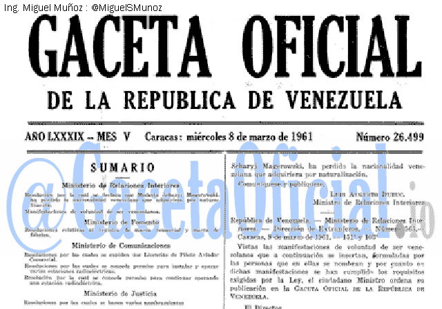 Gaceta Oficial 26499 del 8 Marzo 1961
