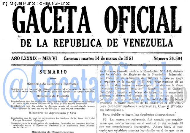 Gaceta Oficial 26504 del 14 Marzo 1961