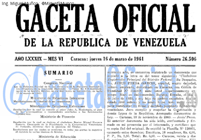 Gaceta Oficial 26506 del 16 Marzo 1961