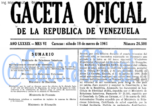 Gaceta Oficial 26508 del 18 Marzo 1961