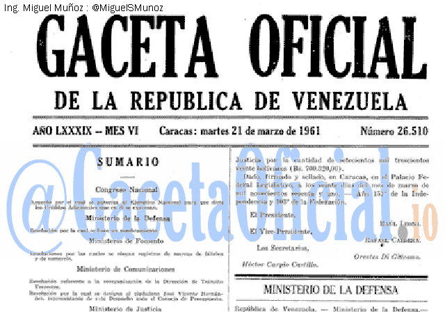 Gaceta Oficial 26510 del 21 Marzo 1961