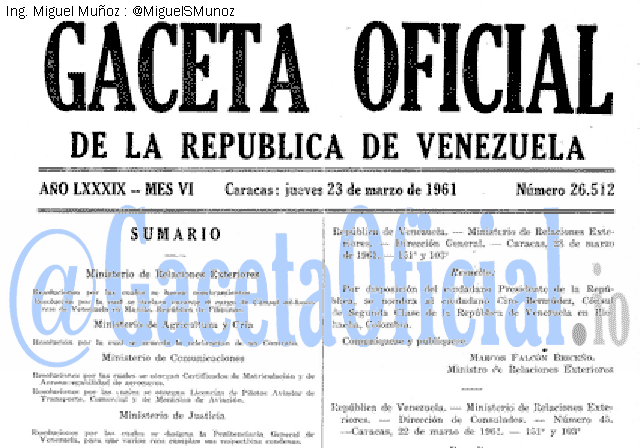 Gaceta Oficial 26512 del 23 Marzo 1961