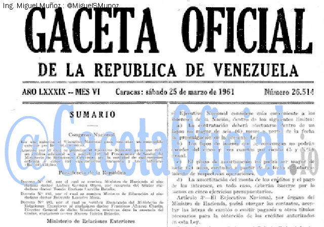 Gaceta Oficial 26514 del 25 Marzo 1961