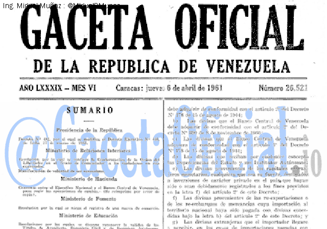 Gaceta Oficial 26521 del 6 Abril 1961
